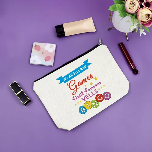 Vista 7 de Sazuwu Bolsa de maquillaje para juegos de bingo, regalos para amantes del bingo, bolsa de cosméticos, bolsa de juegos de azar de la suerte de casino