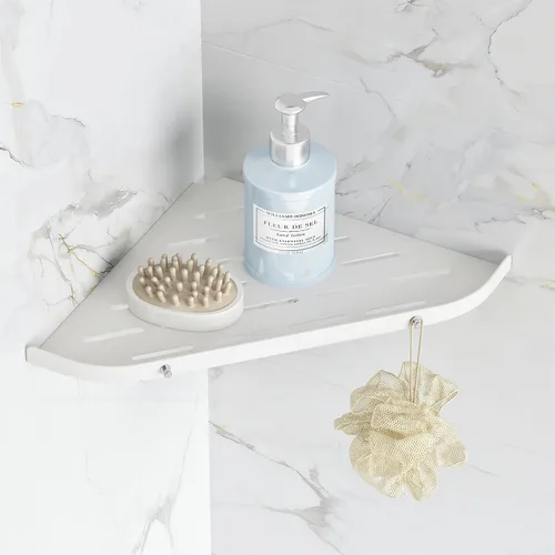 Vista 7 de Qeke Estante esquinero para baño, estante de ducha de 9 pulgadas, estante de acero inoxidable SUS304 para montaje en pared, estante de esquina con 2