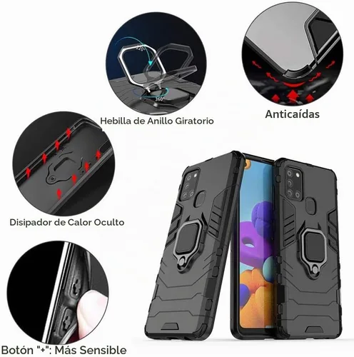Vista 4 de Funda para Samsung Galaxy A21S 2020, 2 en 1 híbrida resistente armadura a prueba de golpes Defender Kickstand de doble capa parachoques carcasa