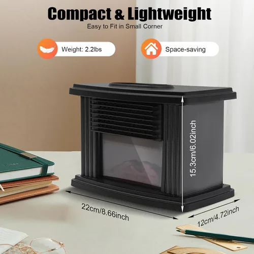 Vista 3 de Calentador eléctrico de chimenea, 1000 W, pequeña estufa de chimenea infrarroja independiente con temporizador de velocidad de 3 velocidades, efecto