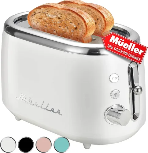 Vista 10 de MUELLER HOME Tostadora retro de 2 rebanadas, 7 niveles de tostado 3 Functions (Reheat, Defrost, Cancel), Stainless Steel Features, Removable Crumb