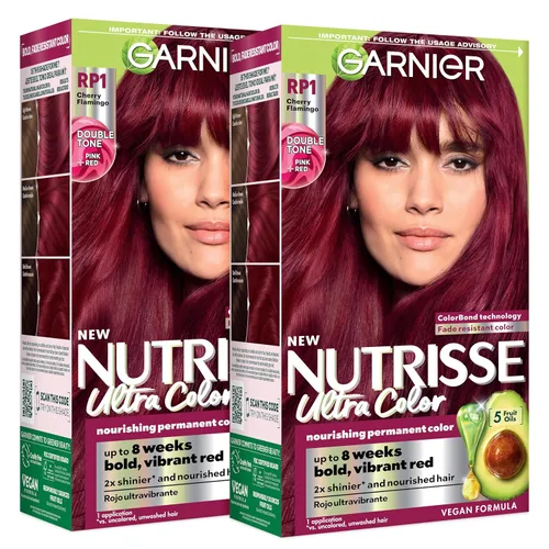 Vista 22 de Garnier Nutrisse Ultra Color - Crema nutritiva para el cabello, BR2, color borgoña intenso oscuro (Passion Fruit), tinte permanente para el cabello