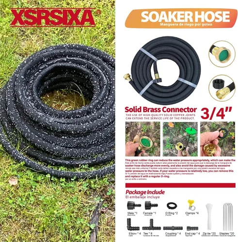 Vista 2 de Manguera de remojo resistente de 150 pies, goma ultra flexible de 1/2 pulgada con núcleo reforzado, estiramiento 20% más fuerte y flujo de agua
