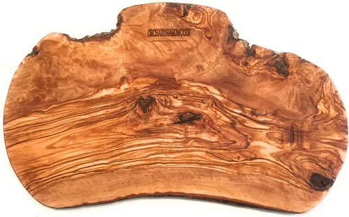 Vista 2 de Tabla de charcutería de madera de olivo rústica hecha a mano de 16" con borde de corteza por Orchard Hardwoods - Bandeja para cortar, picar, servir.