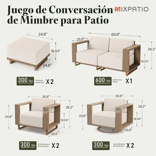 Vista 2 de MIXPATIO Juego de muebles de patio con sillas giratorias y cojín de 10