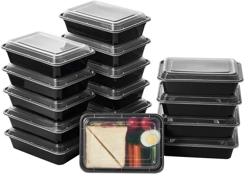 Vista 14 de Envases de almacenamiento de comida para preparar comidas, 50 unidades, 24 onzas, redondos, con tapas, para llevar, caja de plan de almuerzo