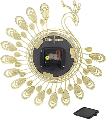 Vista 3 de Reloj de pared de pavo real, reloj de pared sin tictac, reloj de pared con forma de pavo real, moderno reloj de hierro 3D, reloj de pared de 14.6 x