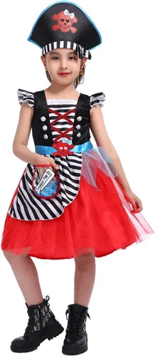 Vista 4 de SPUNICOS Girls Deluxe Pirate Costume,Pirate Princess Dress with Accessories