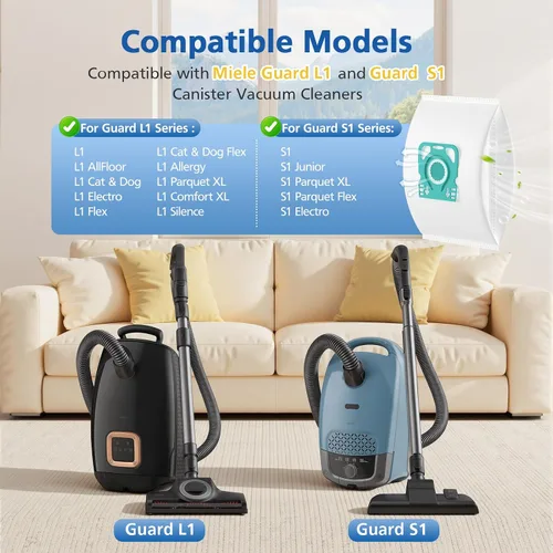 Vista 2 de Paquete de 12 bolsas de vacío para aspiradora HyClean Air TU compatibles con aspiradoras Miele Guard L1 y S1, con 4 filtros de escape AirClean y 4