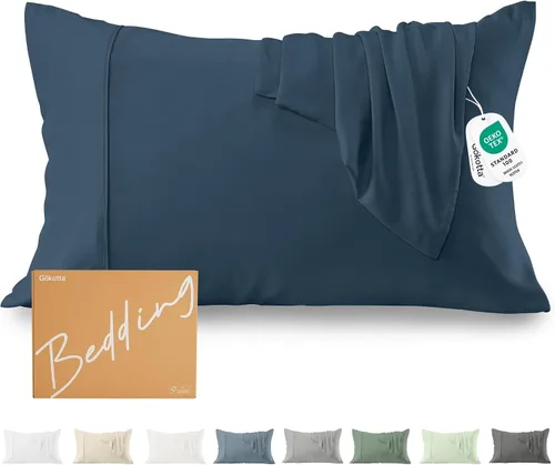 Vista 11 de GOKOTTA Fundas de almohada suaves estándar, Fundas de almohada de seda lujosa y refrescante para quienes duermen con calor, 100% rayón derivado