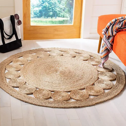 Vista 2 de Alfombra redonda de yute tejida a mano, diseño de círculo, alfombra beige natural (2 x 2 pies)