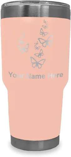 Vista 16 de LaserGram Vaso aislado al vacío de 20 onzas, mariposas, grabado personalizado incluido (negro)