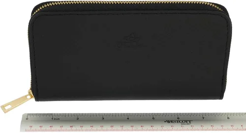 Vista 5 de Fioretta Cartera italiana de cuero genuino para mujer, organizador de tarjetas de crédito con cremallera alrededor, Negro -, Cartera con cremallera