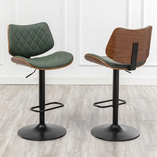 Vista 16 de LUNLING Taburetes de bar giratorios con respaldo y reposapiés, taburetes de mostrador modernos ajustables de mediados de siglo, sillas de bar Beige