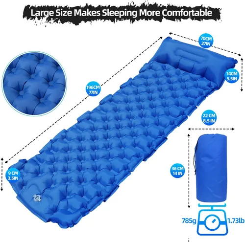 Vista 2 de Colchoneta de dormir autoinflable, ultraligera con almohada, bomba de presión incorporada, impermeable y duradera, almohadilla de dormir