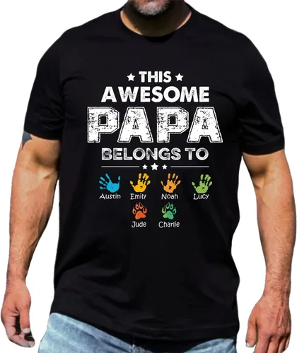 Vista 2 de This Awesome Papa Belongs to Shirt - Camisa personalizada para papá, camiseta de papá personalizada, impresionante camisa de papá con nombres