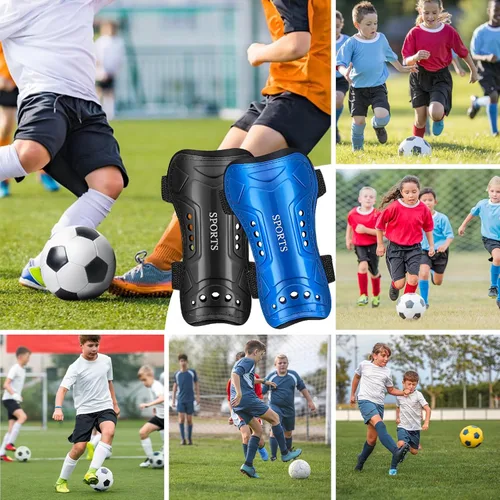 Vista 5 de Espinilleras de fútbol para jóvenes, 2 pares de espinilleras para jóvenes y adultos, equipo de protección para juegos de fútbol