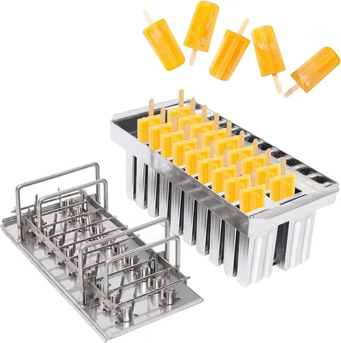 Vista 10 de Molde para hacer helados de acero inoxidable, moldes para paletas de hielo con 10 tazas de molde y estante, herramienta para hacer moldes de paletas