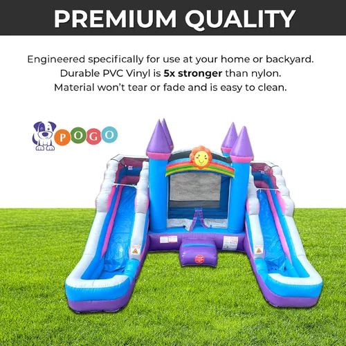 Vista 4 de [Usado] Pogo Bounce House Crossover - Combo de tobogán acuático doble, sin soplador, color morado Rosa