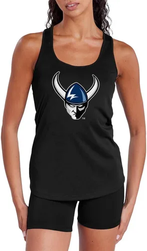 Vista 270 de Camiseta deportiva sin mangas oficial de NCAA Collegiate para mujer, con espalda cruzada, colección con logotipo primario