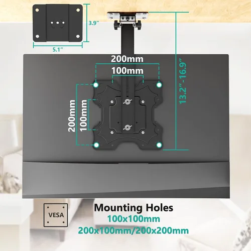 Vista 6 de WALI - Montaje plegable para TV en el techo, con giro y rebatible, para pantallas planas de 17 a 42 pulgadas, hasta 19.9 kg, montaje bajo gabinete