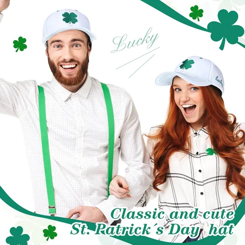 Vista 7 de Tigeen 4 unidades de sombrero de béisbol del día de San Patricio, gorra de béisbol de trébol, sombrero irlandés bordado de trébol, regalos