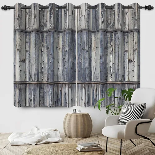 Vista 68 de Cortinas rústicas para ventana de puerta de granero, puerta de madera gris, puerta de garaje, tratamiento de ventana para sala de estar, dormitorio
