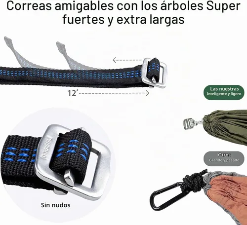 Vista 7 de OneWind Hamaca portátil para acampar de 11 pies con mosquitera, hamaca doble Ridgeline ajustable con correas de árbol de 2 x 12 pies, color marrón