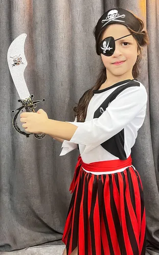 Vista 3 de KAKALVER Kids Pirate Costume for Girls Halloween Pirate Dress Up with Pirate accessories for Pirate Party Decorations Gifts