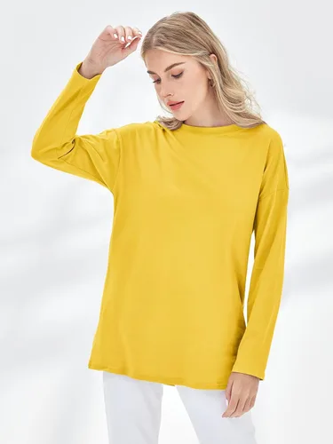 Vista 14 de Fisoew Camisetas de manga larga para mujer, holgadas, casuales, con cuello redondo, blusa suave