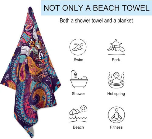 Vista 3 de Toalla de playa suave con decoración de patrón popular bohemio para mujer y hombre, toalla de baño/piscina/playa, tamaño grande, 31 x 51 pulgadas.