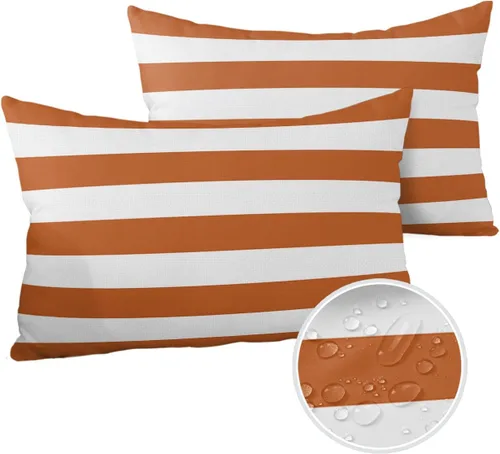 Vista 36 de Fundas de almohada de exterior impermeables de 16 x 16 pulgadas, fundas de almohada de poliéster con rayas blancas y negras, fundas decorativas