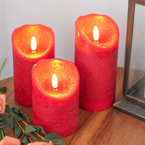 Vista 3 de Eldnacele Velas sin llama rojas del pilar del LED con pilas con 6-mecha 3D roja