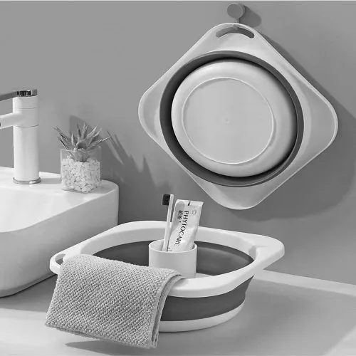 Vista 6 de Lavabo de plástico plegable de 5 litros (1.4 galones), bandeja de cocina, bañera pequeña con floding, cubo de plástico que ahorra espacio