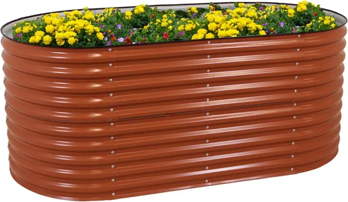 Vista 12 de Sunnydaze Cama de jardín elevada ovalada de 62.5 pulgadas para exteriores, cama de jardín modular elevada con borde de goma, color marrón