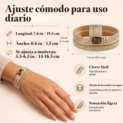 Vista 4 de Fesciory Leather Wrap Bracelet for Women, Boho Western Stacked Cuff Jewelry Beige1