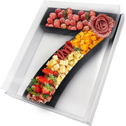 Vista 51 de Bandeja de papel rellenable de 12.5 pulgadas con números y letras de cartón, tablero de charcutería, bandeja para cupcakes dulces, caja decorativa