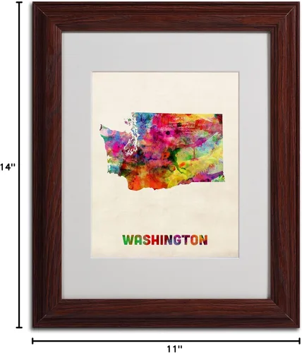 Vista 6 de Trademark Fine Art Washington Map - Arte enmarcado enmarcada de Michael Tompsett en marco de madera, 11 x 14 pulgadas