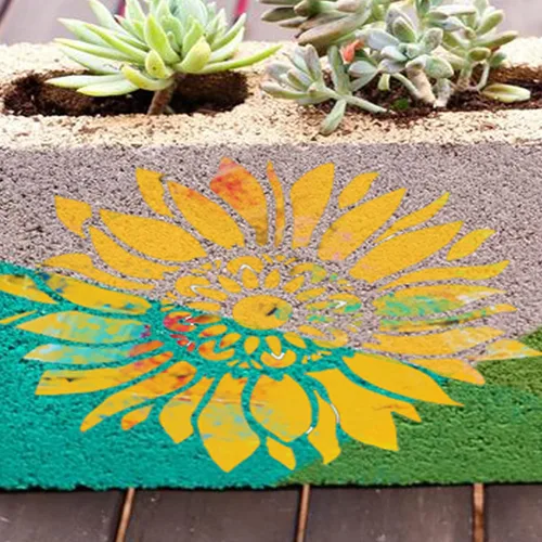 Vista 8 de Plantilla bohemia de girasol de 12 x 12 pulgadas para pintar sobre madera, lienzo, papel, tela y muebles, plantillas florales reutilizables