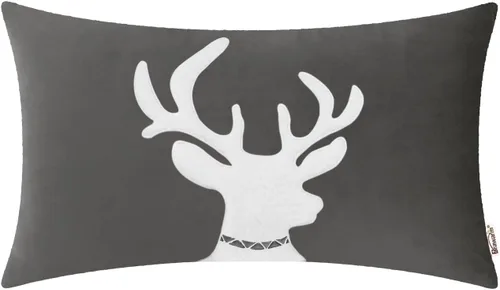 Vista 12 de BRAWARM Christmas Reindeer Pillow Cover 18x18 Black Velvet Embroidered Reno negro
