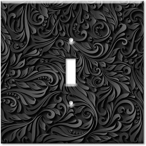 Vista 6 de Art Plates - Placa de interruptor basculante de doble banda (Rocker - GFCI) - Placa de pared - Estampado floral negro - Hecho en Estados Unidos