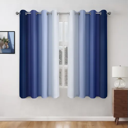 Vista 25 de HOMEIDEAS Cortinas Blackout Negras Ombré de 52 x 63 Pulgadas de Largo Degradado Oscurecimiento de Habitación Aislamiento Térmico Ahorro de Energía