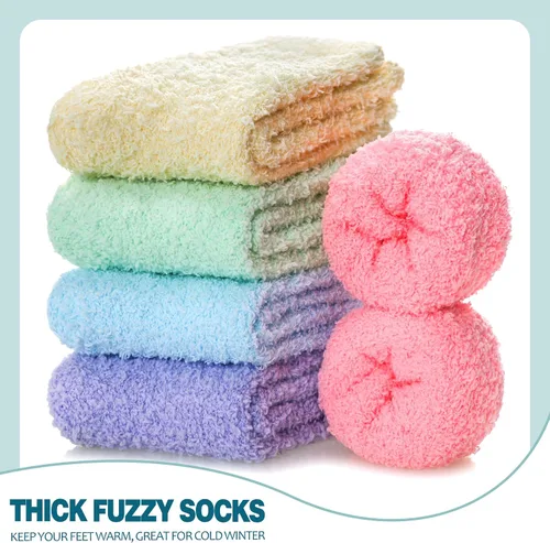 Vista 4 de Calcetines mullidos para mujer, calcetines acogedores y esponjosos, suaves y cálidos, de forro polar de felpa para dormir, calcetines de regalo