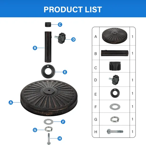 Vista 5 de Simple Deluxe Base redonda resistente de 31 libras y 18 pulgadas para sombrilla de mercado para patio al aire libre, cubierta, color negro clásico
