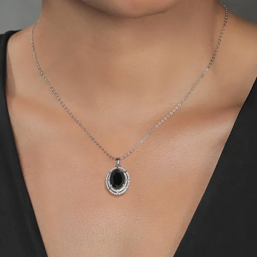 Vista 15 de Gem Stone King Collar con halo de dos filas de 5 a 10 quilates con piedra natal ovalada de 0.55 x 0.39 pulgadas en plata de ley 925 Collar