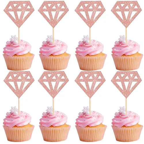 Vista 13 de 24 piezas de decoración para cupcakes con anillo de corazón, para despedida de soltera, bodas, compromisos, despedidas de soltera, suministros