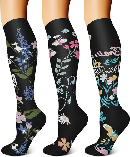 Vista 16 de FEYHAY Calcetines de compresión de cobre (3 pares) de 15-20 mmHg de circulación es la mejor atlética y diaria para hombres y mujeres, correr