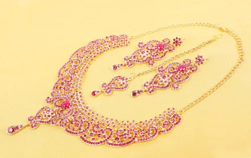 Vista 38 de Conjunto precioso de collar con look real Indian Bollywood, maravillosamente decorado, conjunto de collar adornado para mujer.