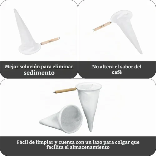 Vista 2 de Imusa USA J100-4-50 Colador de tela de café con mango de madera, blanco, 1 unidad (paquete de 1)