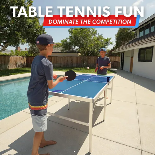 Vista 2 de GoSports - Juego de tenis de mesa de tamaño mediano – Rojo o azul – Juego de tenis de mesa portátil para interiores y exteriores con red, 2 raquetas